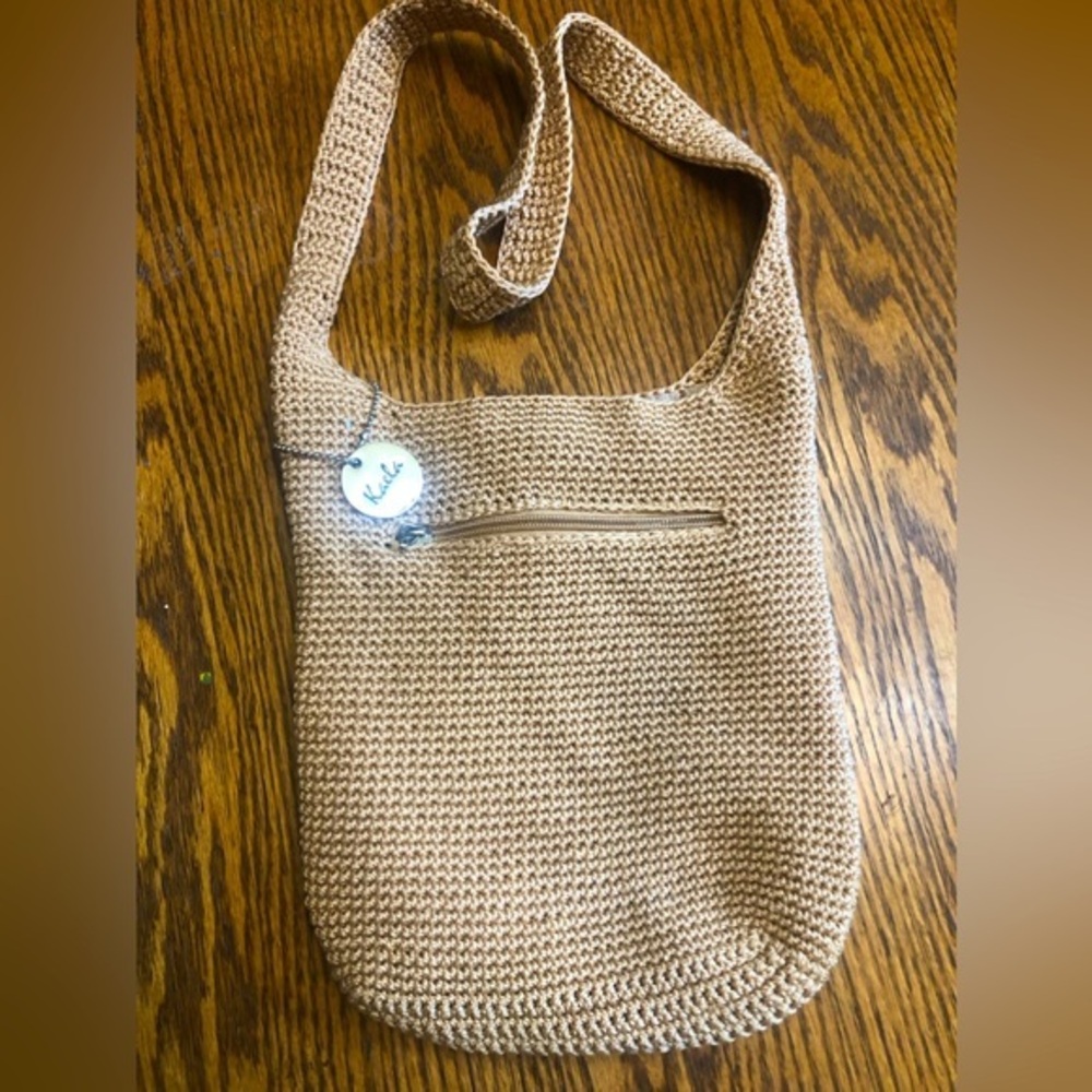 Kaela Crocheted Crossbody Bag Camel Tan